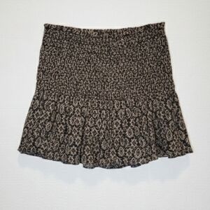 Zara Printed Ruffle Mini Black and Brown Pull On Skirt